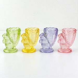 Fenton Vintage 1960s Rabbit Egg Cups Pressed Colored Glass Easter Decor MCM